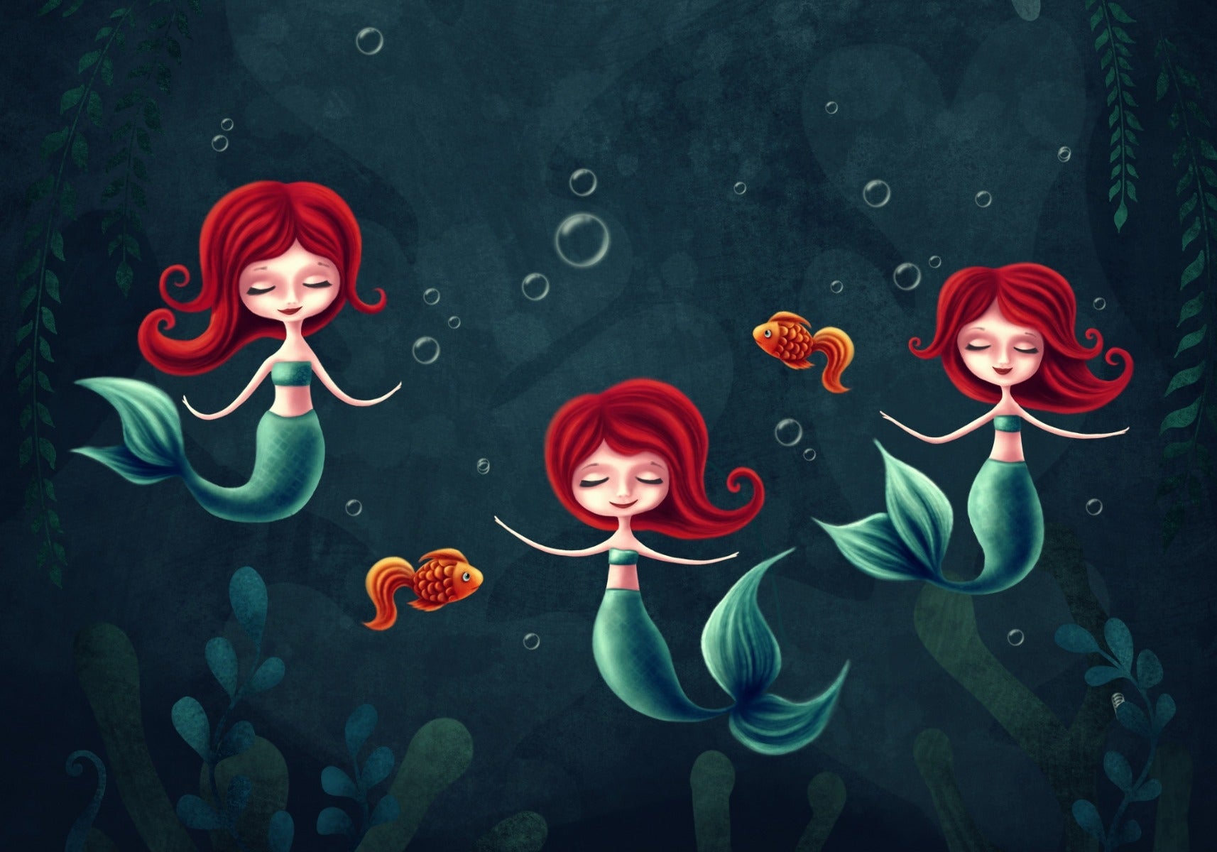 Three Underwater Mermaids Wallpaper Mural