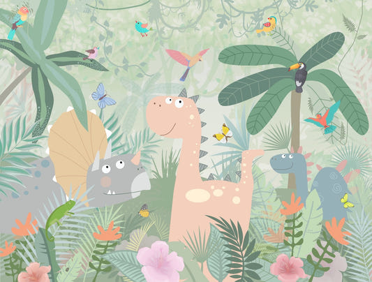 Kids Illustration Dinosaurs Jungle Cartoon Style Wallpaper Murals