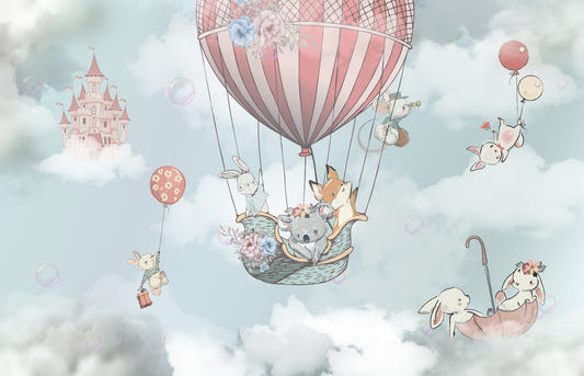 Flying Balloons Animals Wallpaper Wall Murals