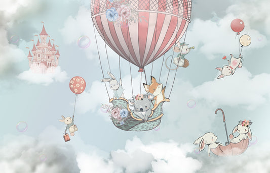 Flying Balloons Animals Wallpaper Wall Murals
