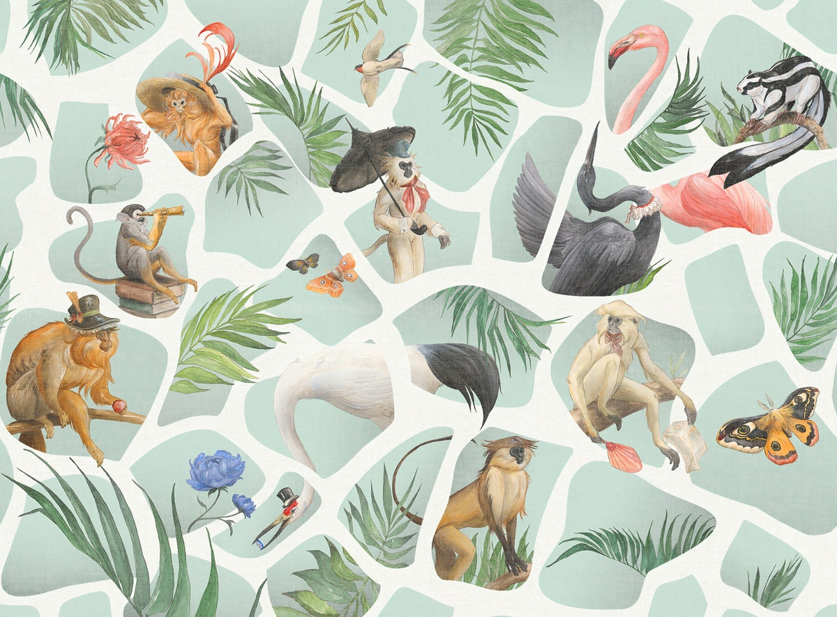 Watercolor Monkey & Birds wallpaper mural in your room