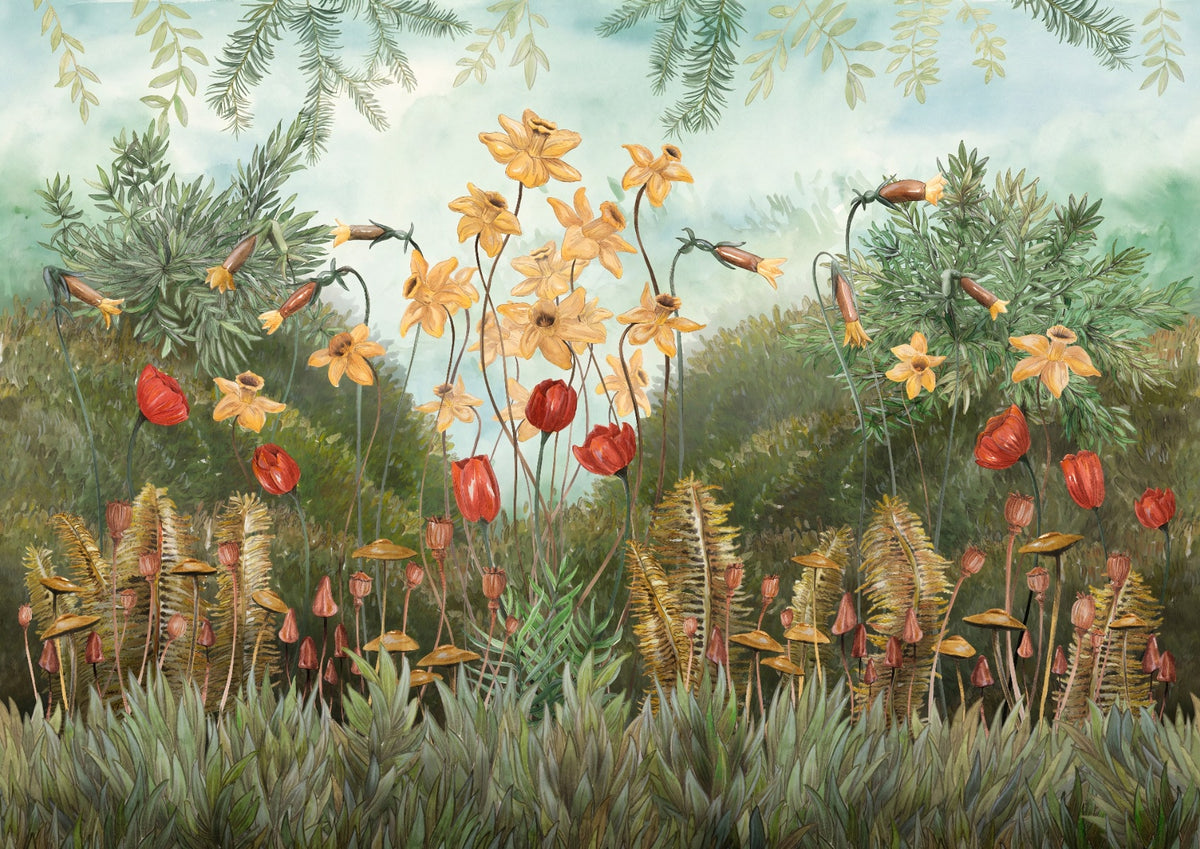 Watercolor forest Flower & Plants Wallpaper Mural in your room