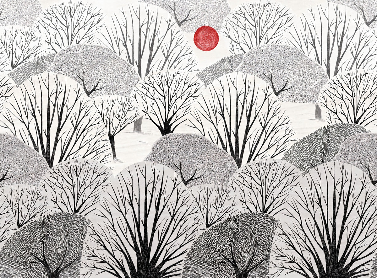 Artistic Black & White Trees Wallpaper Mural in your room — zoomed