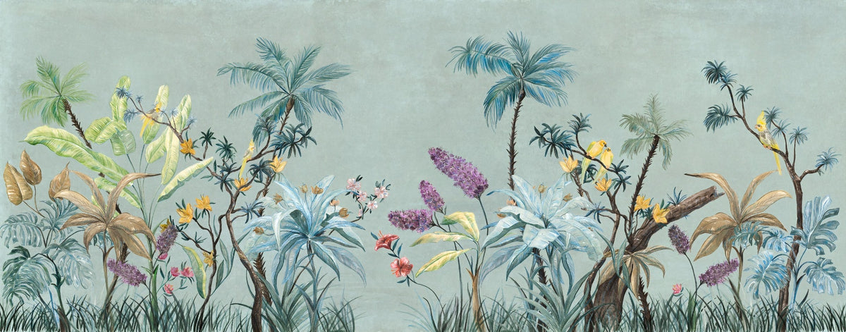 Green background Boho Flowers Wallpaper Murals in your room