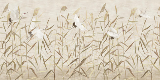 Pink Color with White Crane Wallpaper Mural