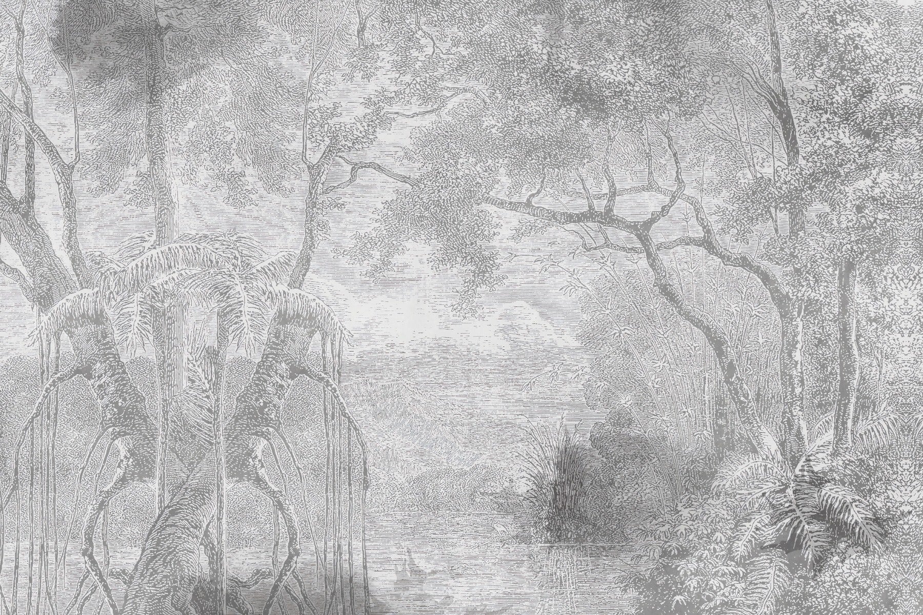 Grey Color Nature View Sketch Forest Wallpaper Murals