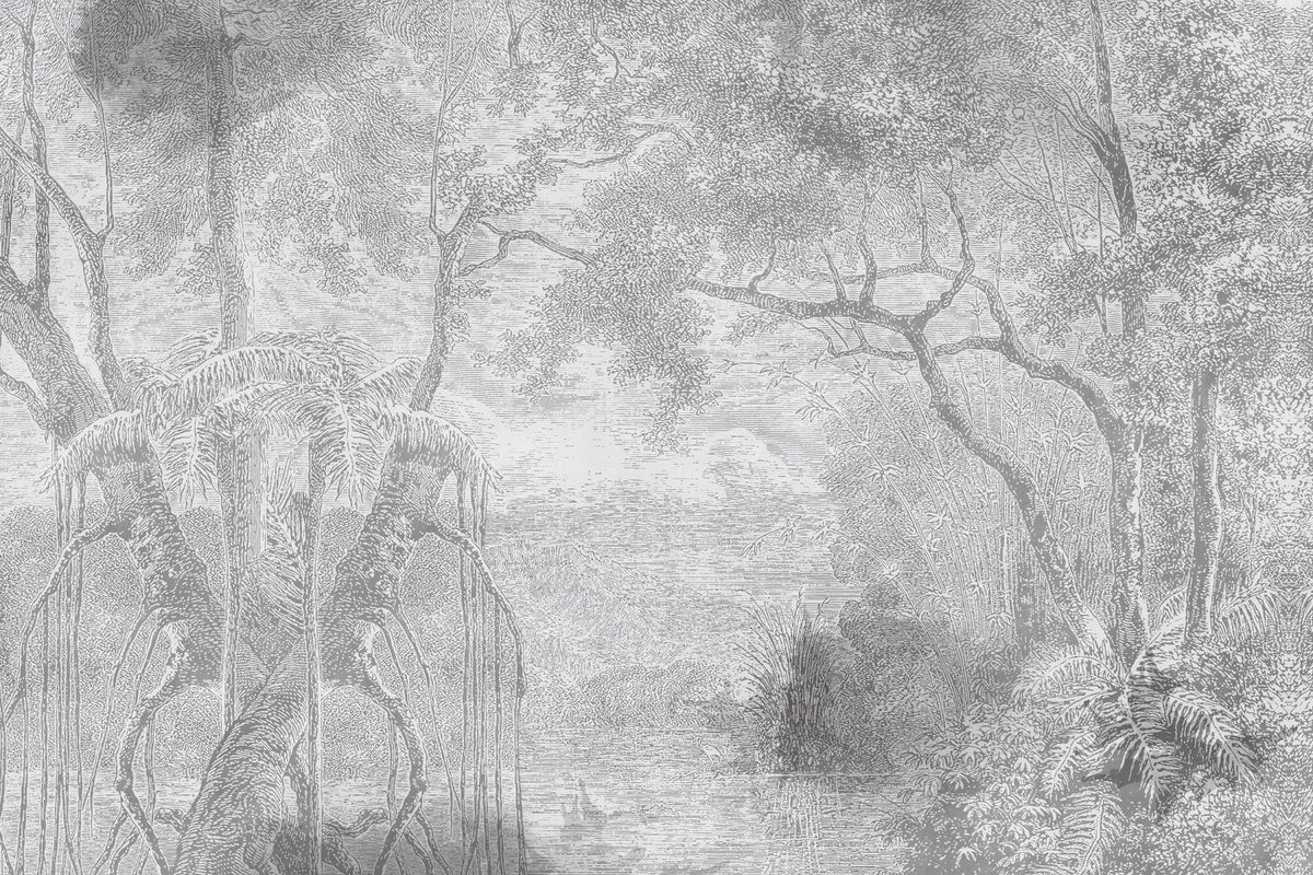 Grey Color Nature View Sketch Forest Wallpaper Murals in your room — zoomed