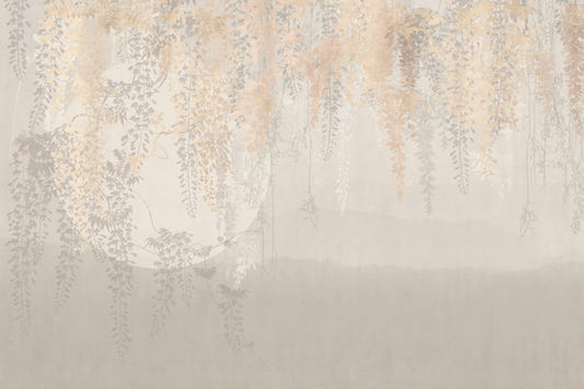 Golden and Grey Hanging Leaves Wallpaper Murals