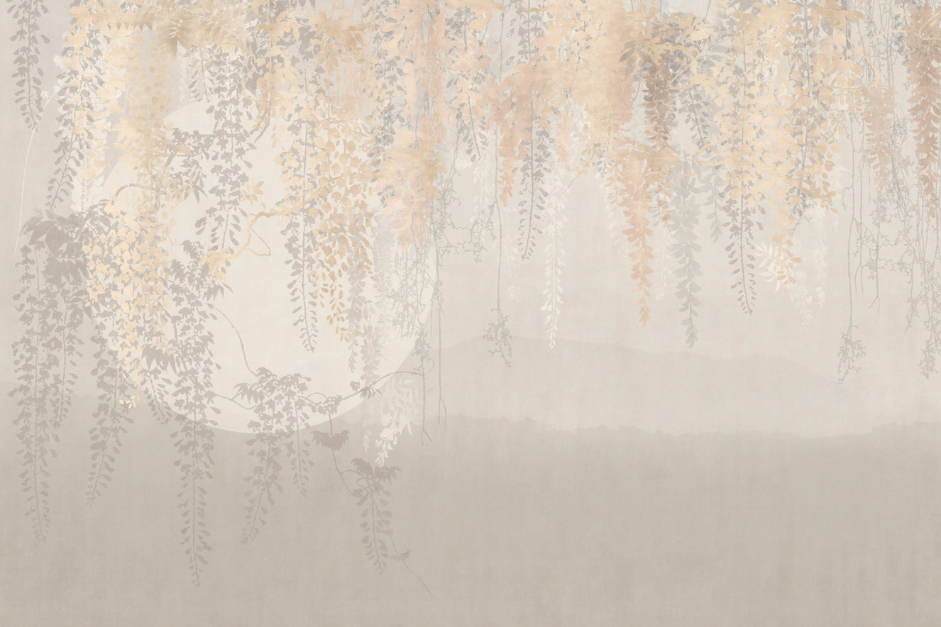 Golden and Grey Hanging Leaves Wallpaper Murals