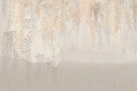 Golden and Grey Hanging Leaves Wallpaper Murals