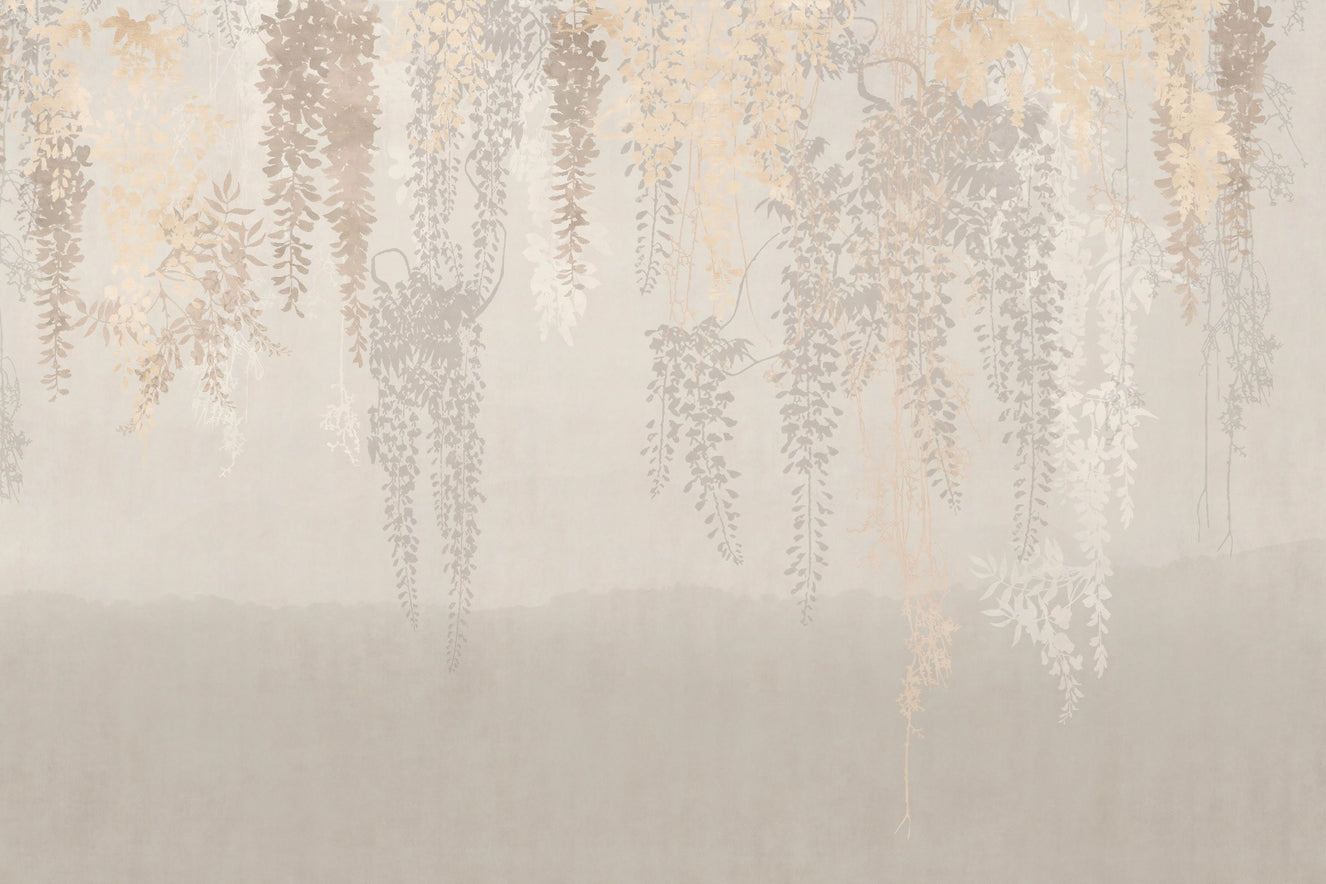 Hanging Golden Beige Color Leaves Wallpaper