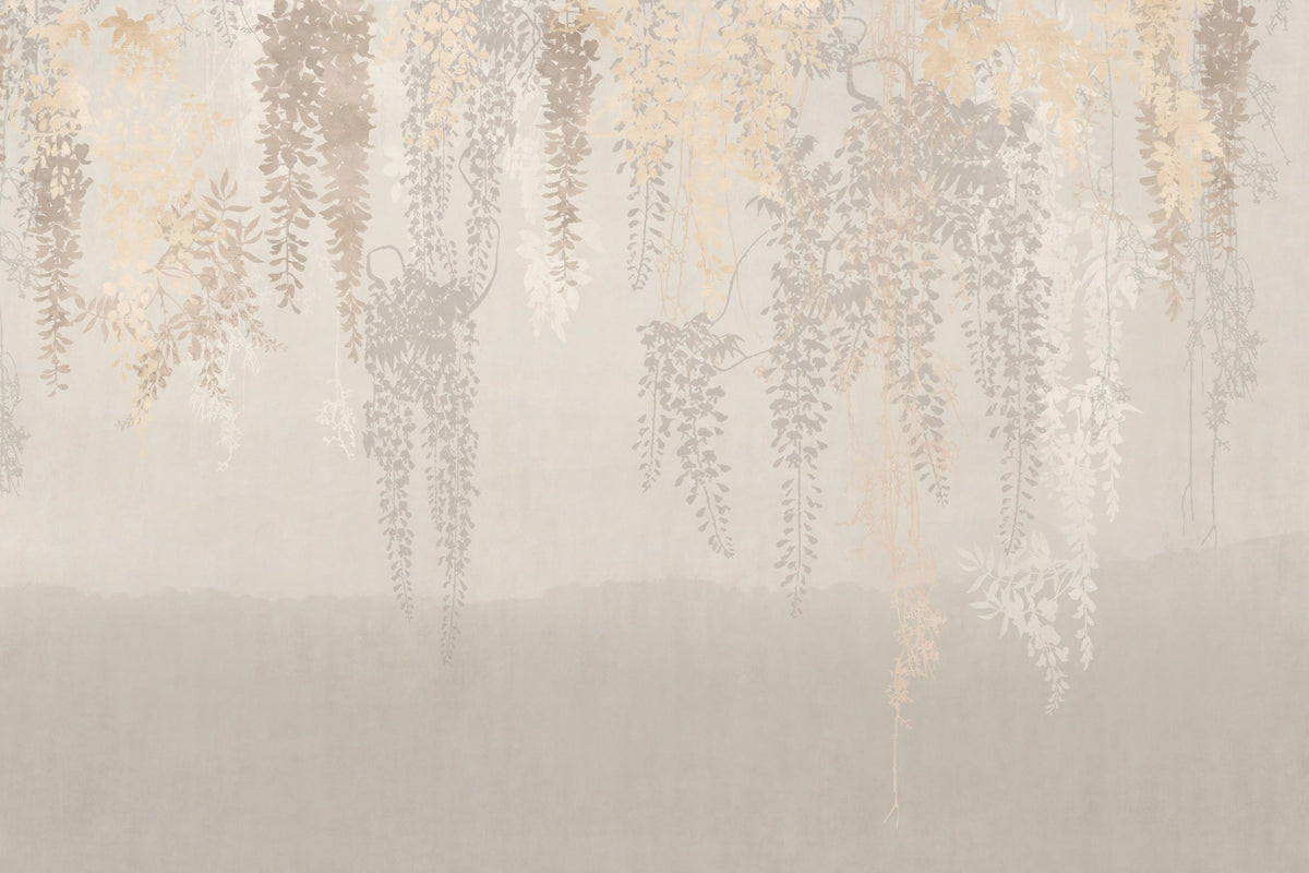 Hanging Golden Beige Color Leaves Wallpaper