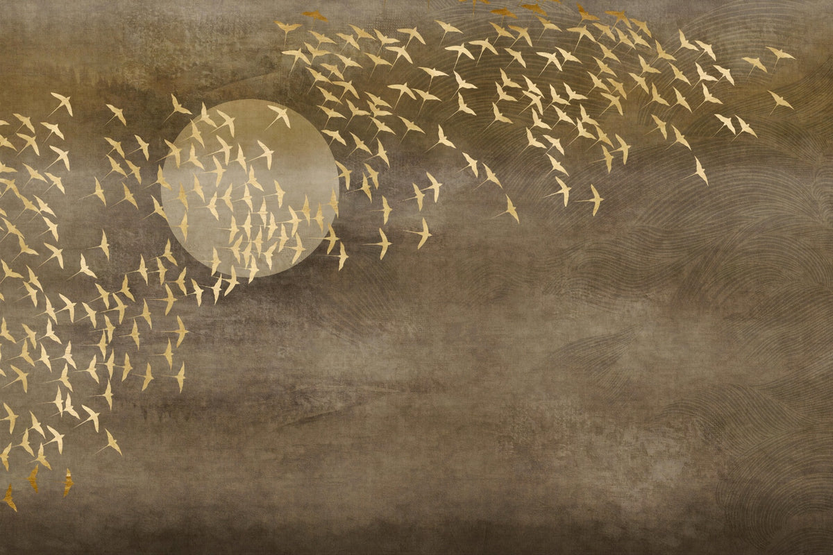 Golden Birds Flying in Sky Wallpaper Murals in your room — zoomed