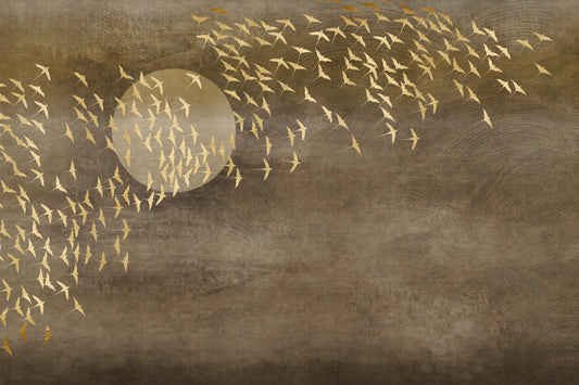 Golden Birds Flying in Sky Wallpaper Murals