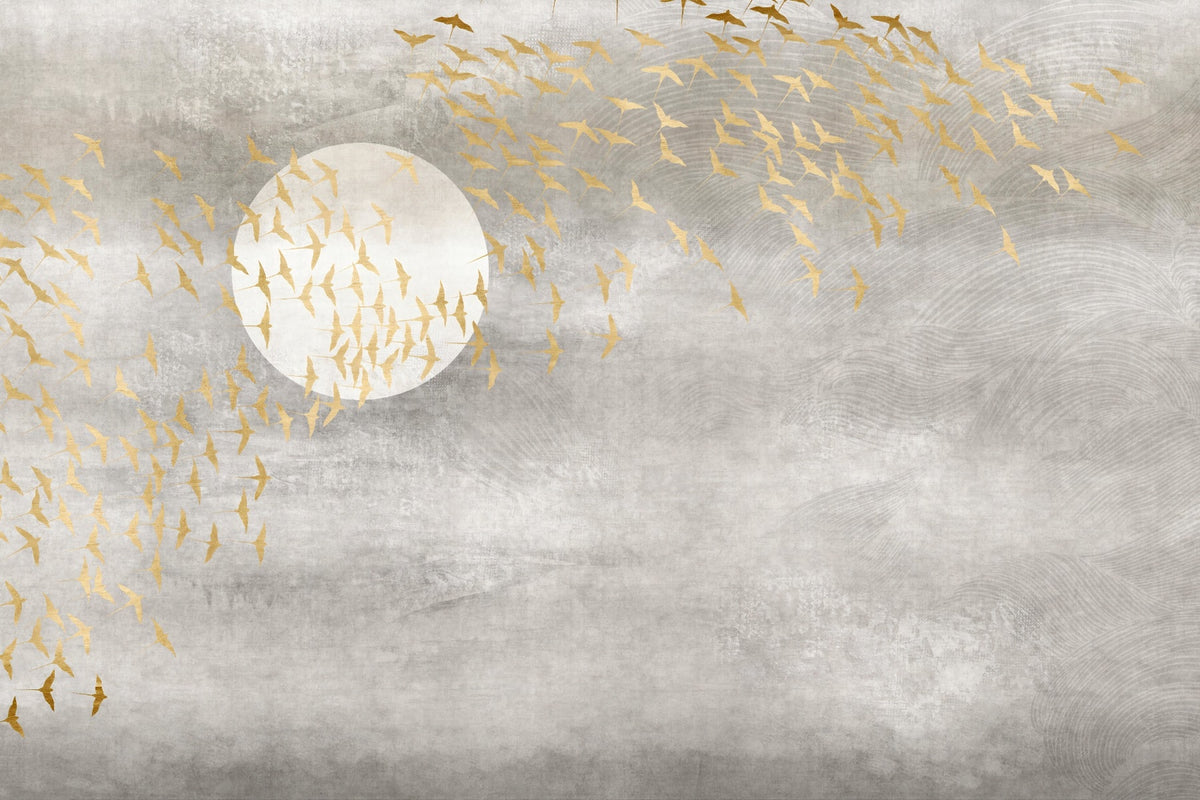 Dark Golden Birds Flying in Sky Wallpaper Murals in your room — zoomed