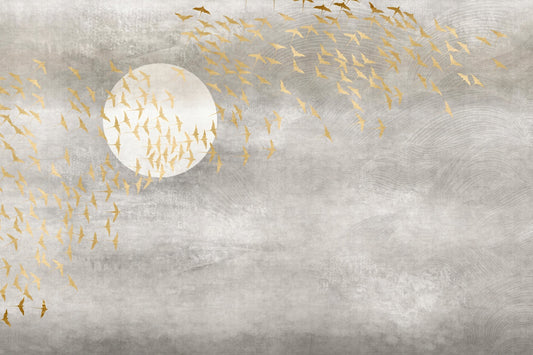 Dark Golden Birds Flying in Sky Wallpaper Murals