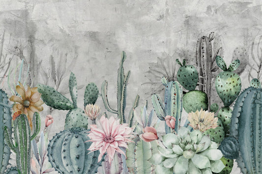 Green Cactus in Desert Wallpaper Murals