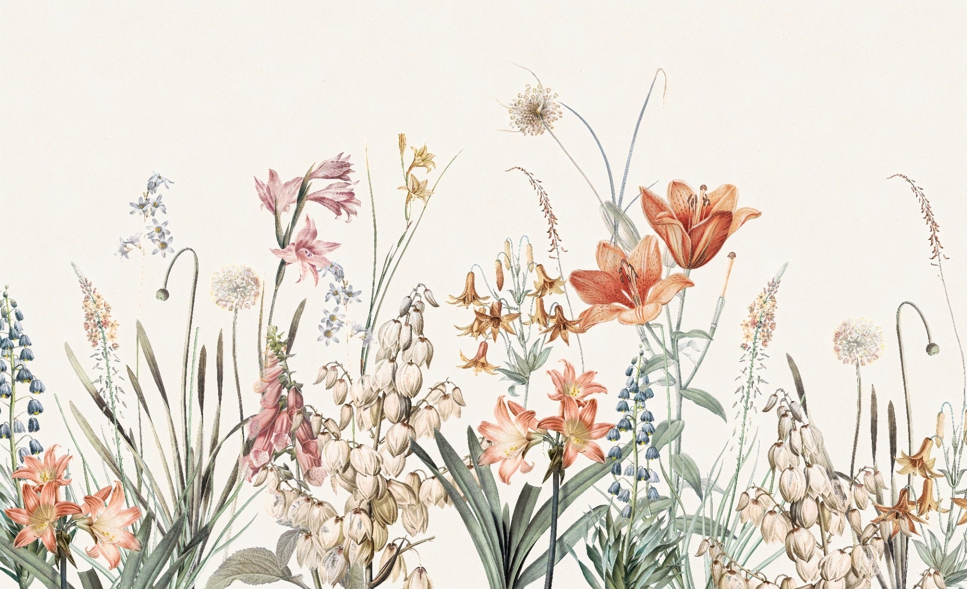 Colorful Flowers Beige Background Wallpaper Murals