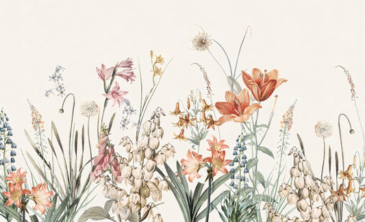 Colorful Flowers Beige Background Wallpaper Murals