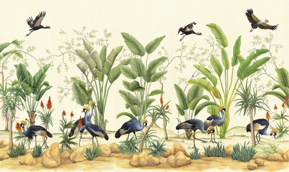 Birds Nature Watercolor Wallpaper for Walls in your room — zoomed