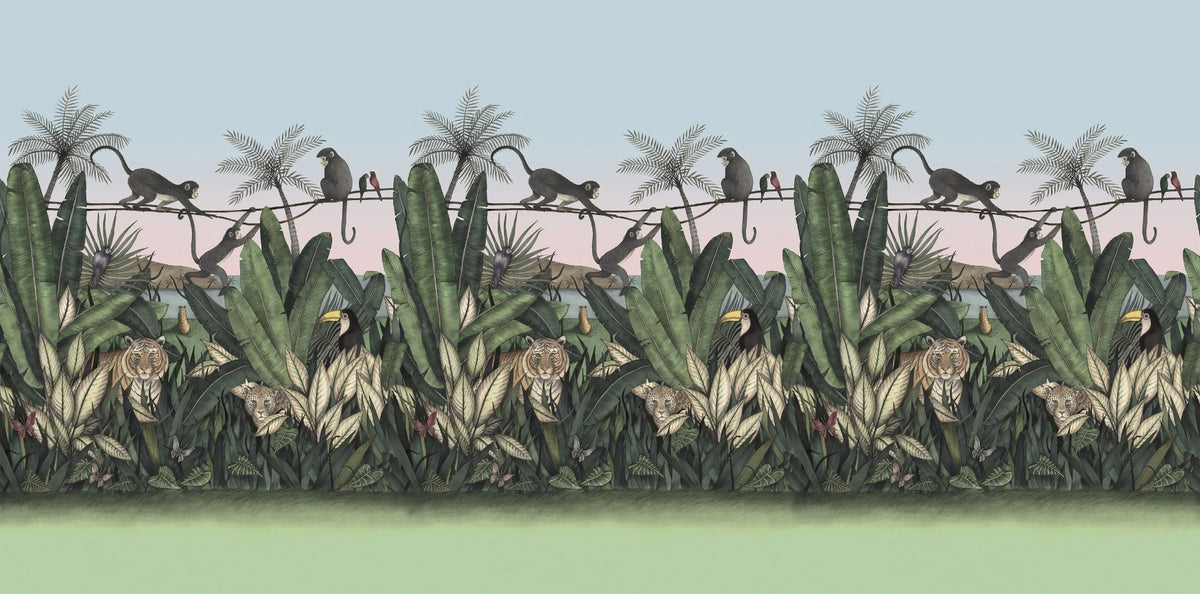 Green Jungle Animals Wallpaper in your room — zoomed