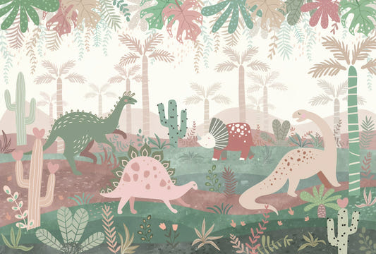 Whimsical Pastel Dinosaur Parade Murals