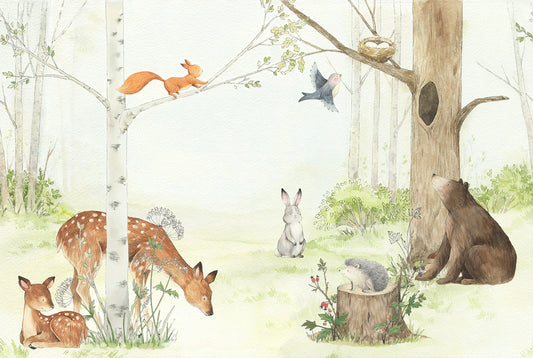 Watercolor Forest Animals Friends Wallpaper for Kids
