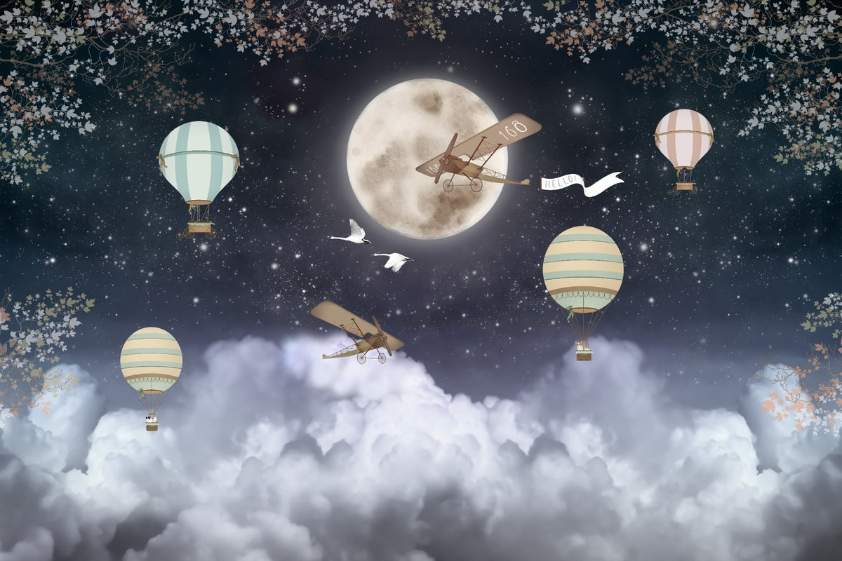 Flying Plane Over Dark Night Kids Wallpaper for Walls in your room