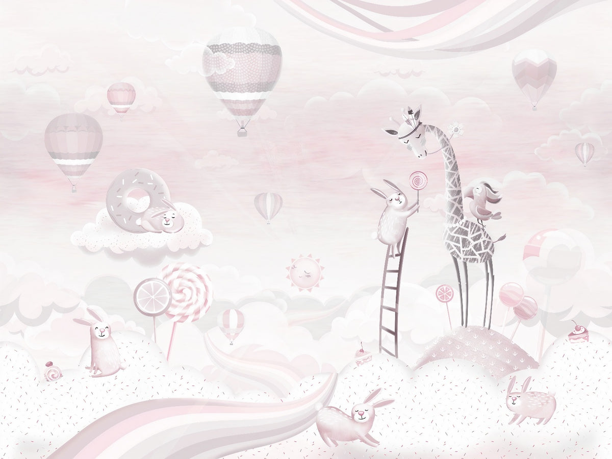 Adorable Pink Cartoon Wallpaper Mural for kids Room in your room