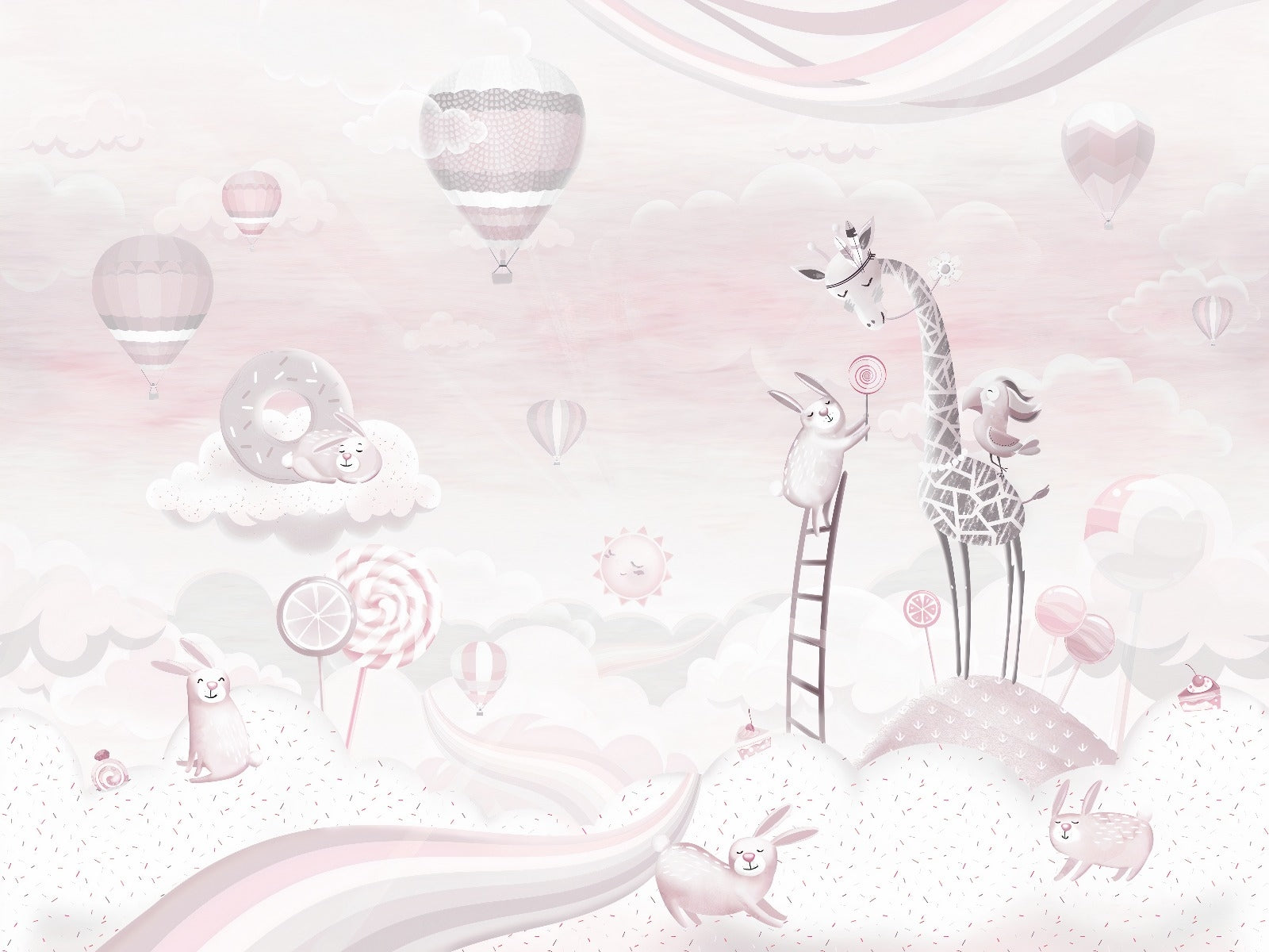 Adorable Pink Cartoon Wallpaper Mural for kids Room