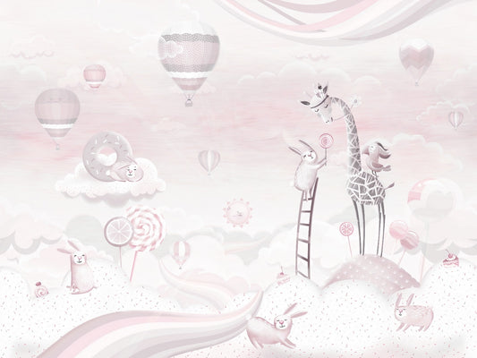 Adorable Pink Cartoon Wallpaper Mural for kids Room