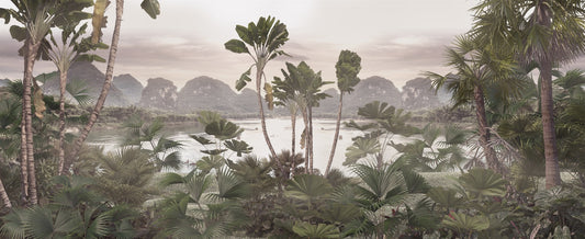 Forest Tropical Palm Leaves Lake View Wallpaper