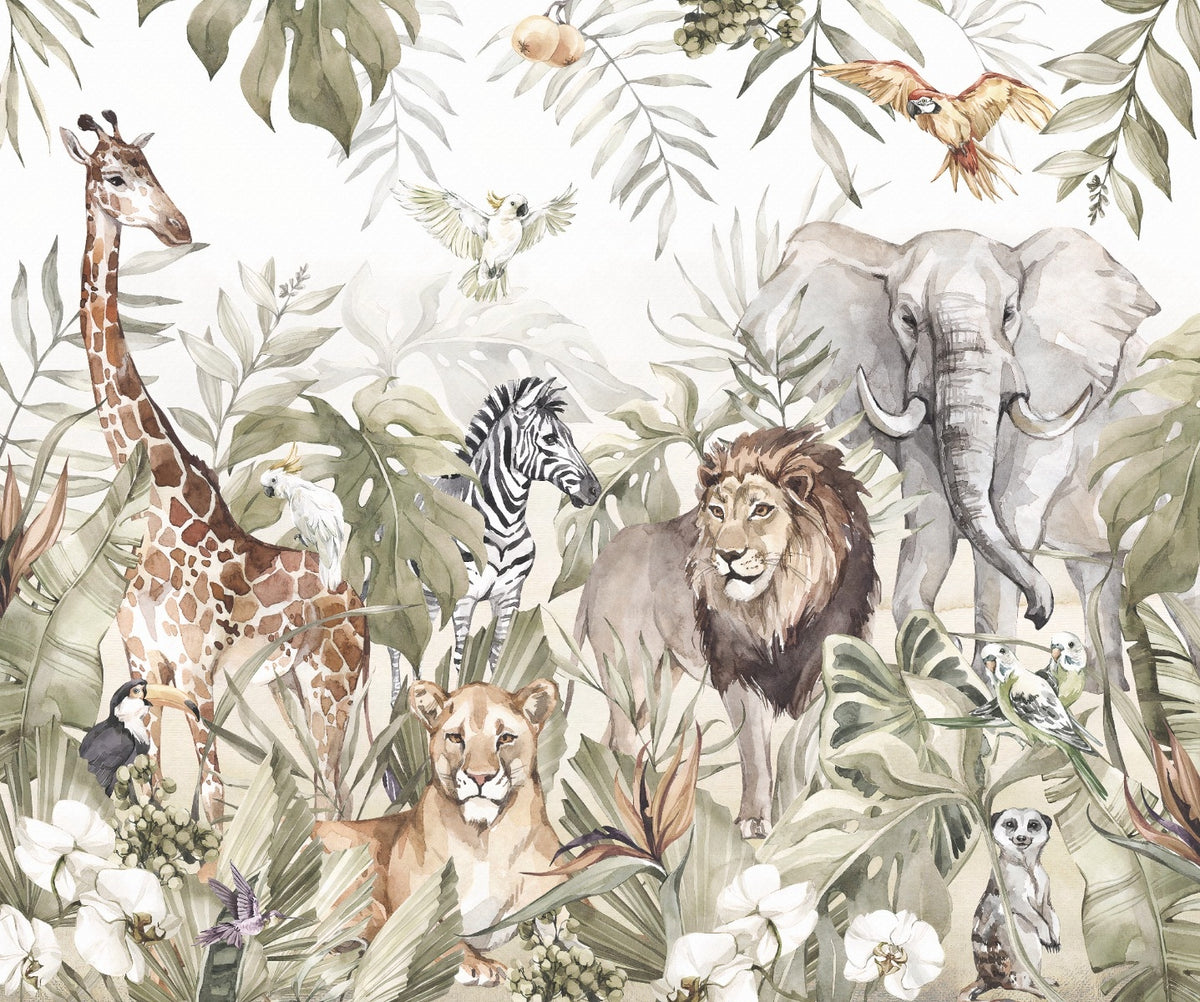 Forest Fauna Watercolor Wallpaper Murals in your room — zoomed
