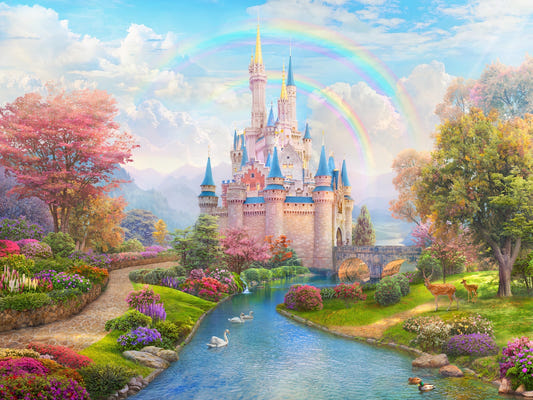 Pink Princess Castle Girls Room Wallpaper
