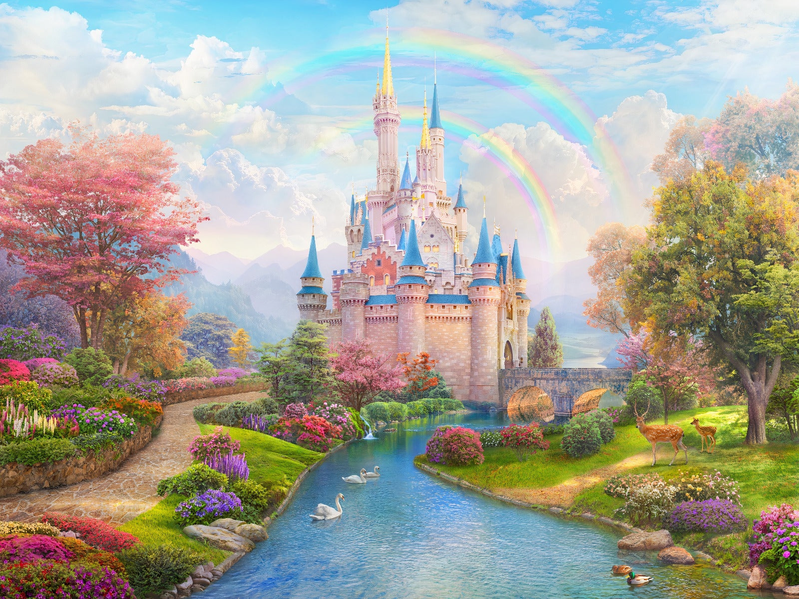 Pink Princess Castle Girls Room Wallpaper