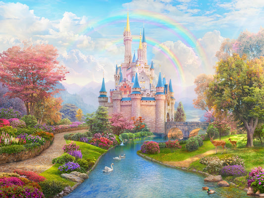 Pink Princess Castle Girls Room Wallpaper