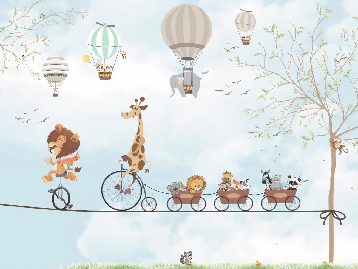 Aerial Animal Acrobats Wall Murals in your room — zoomed