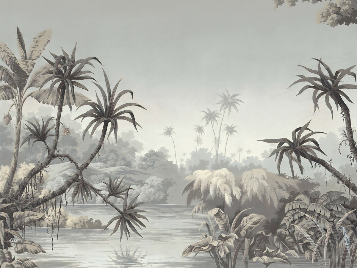 Lake and Palm Paradise Wall Murals in your room — zoomed