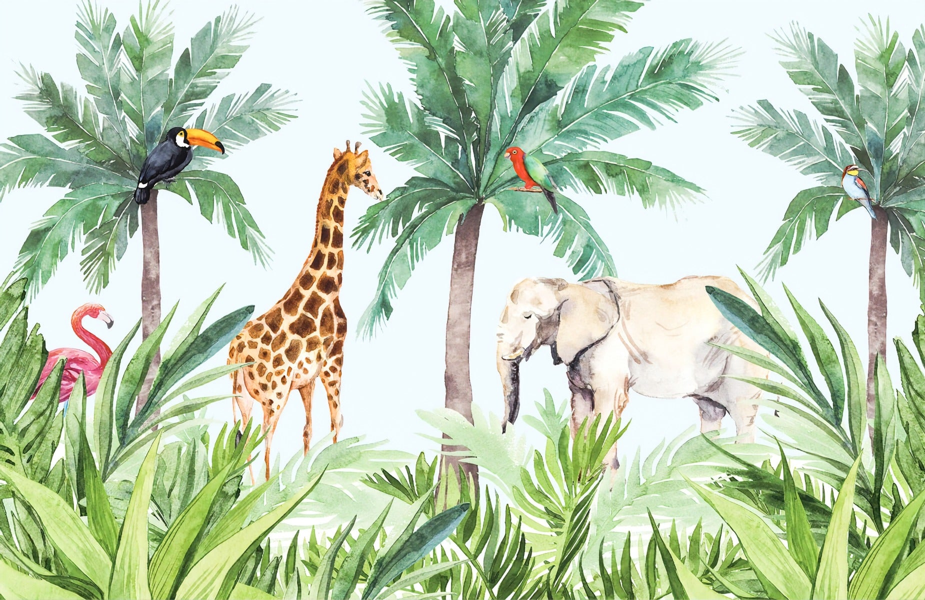 Watercolor Animals Kids Room Wallpaper