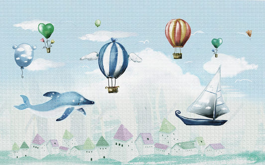 Hot Air Balloon Dreamscape Kids Room Wallpaper
