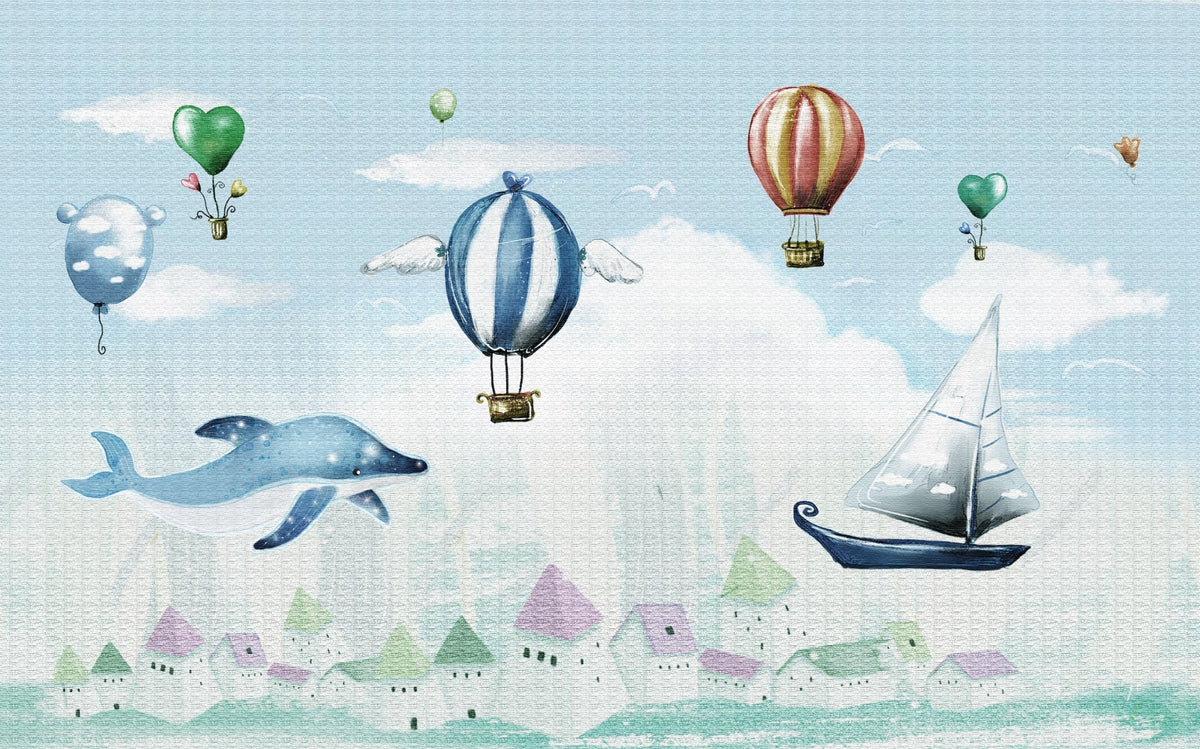 Hot Air Balloon Dreamscape Kids Room Wallpaper in your room