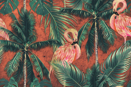 Dark Flamingo in Tropical Forest Wallpaper