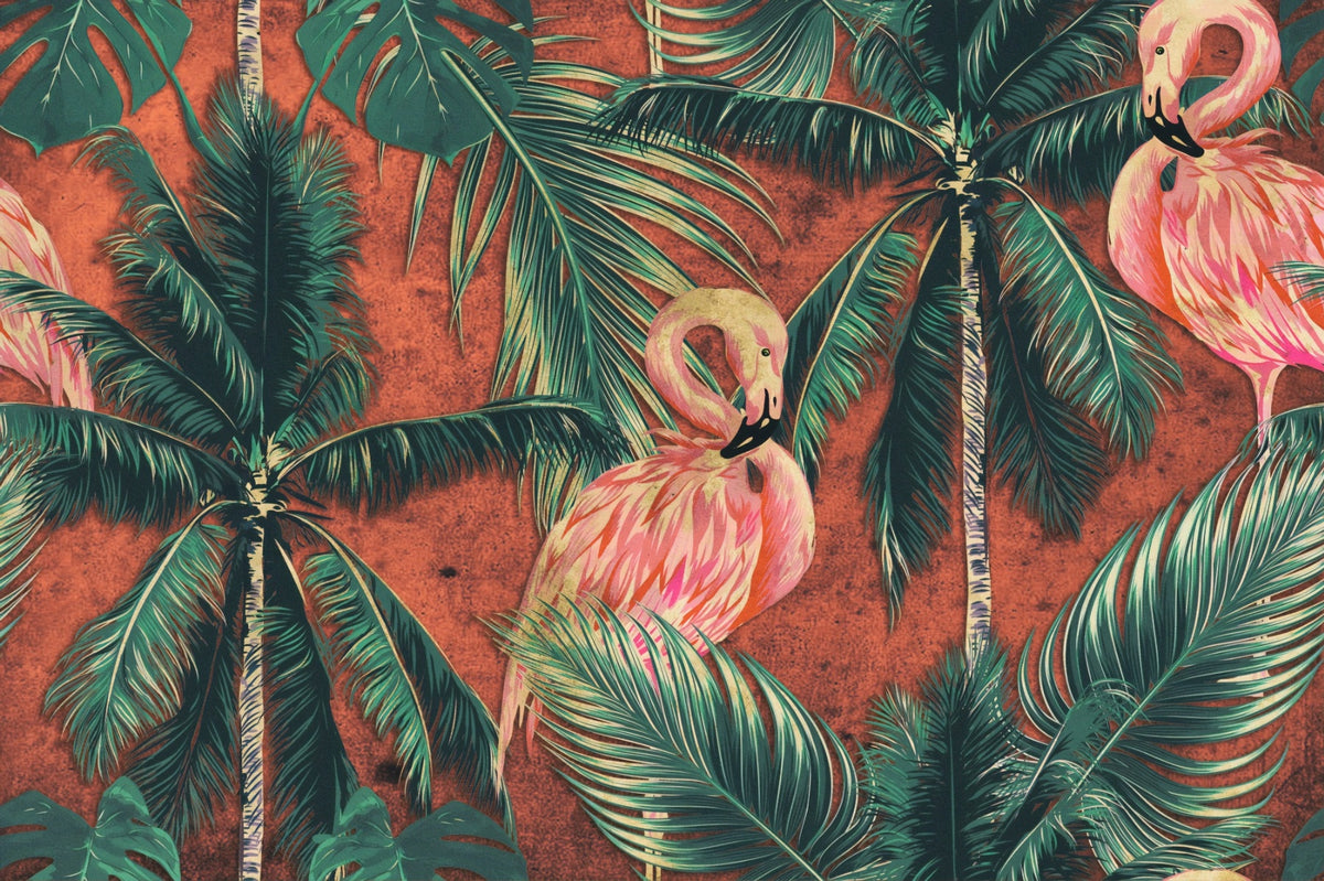Dark Flamingo in Tropical Forest Wallpaper in your room