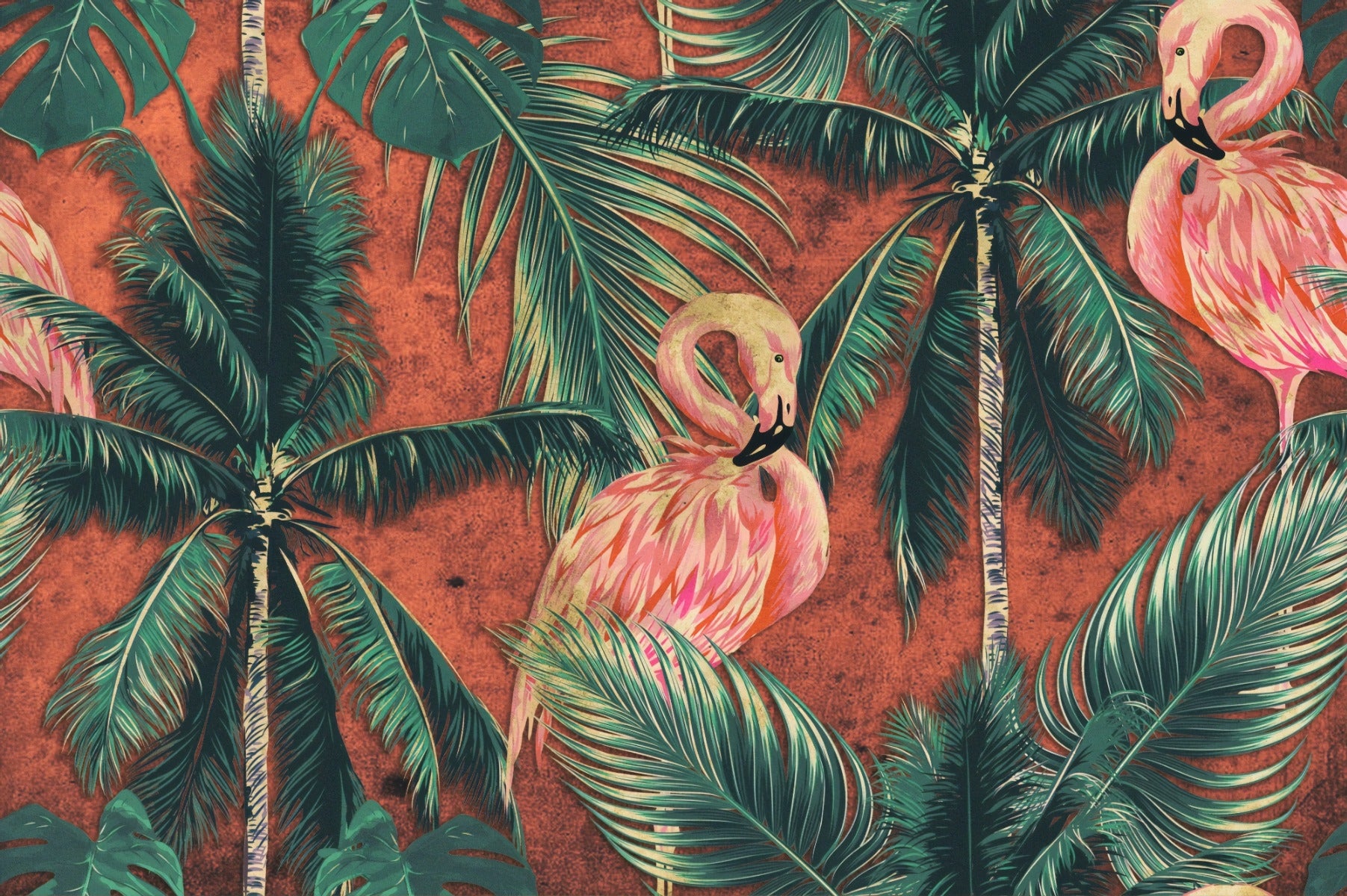 Dark Flamingo in Tropical Forest Wallpaper