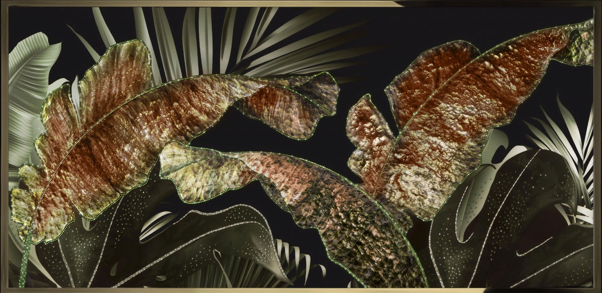 Golden Tone Tropical Leaves Wallpaper Murals in your room