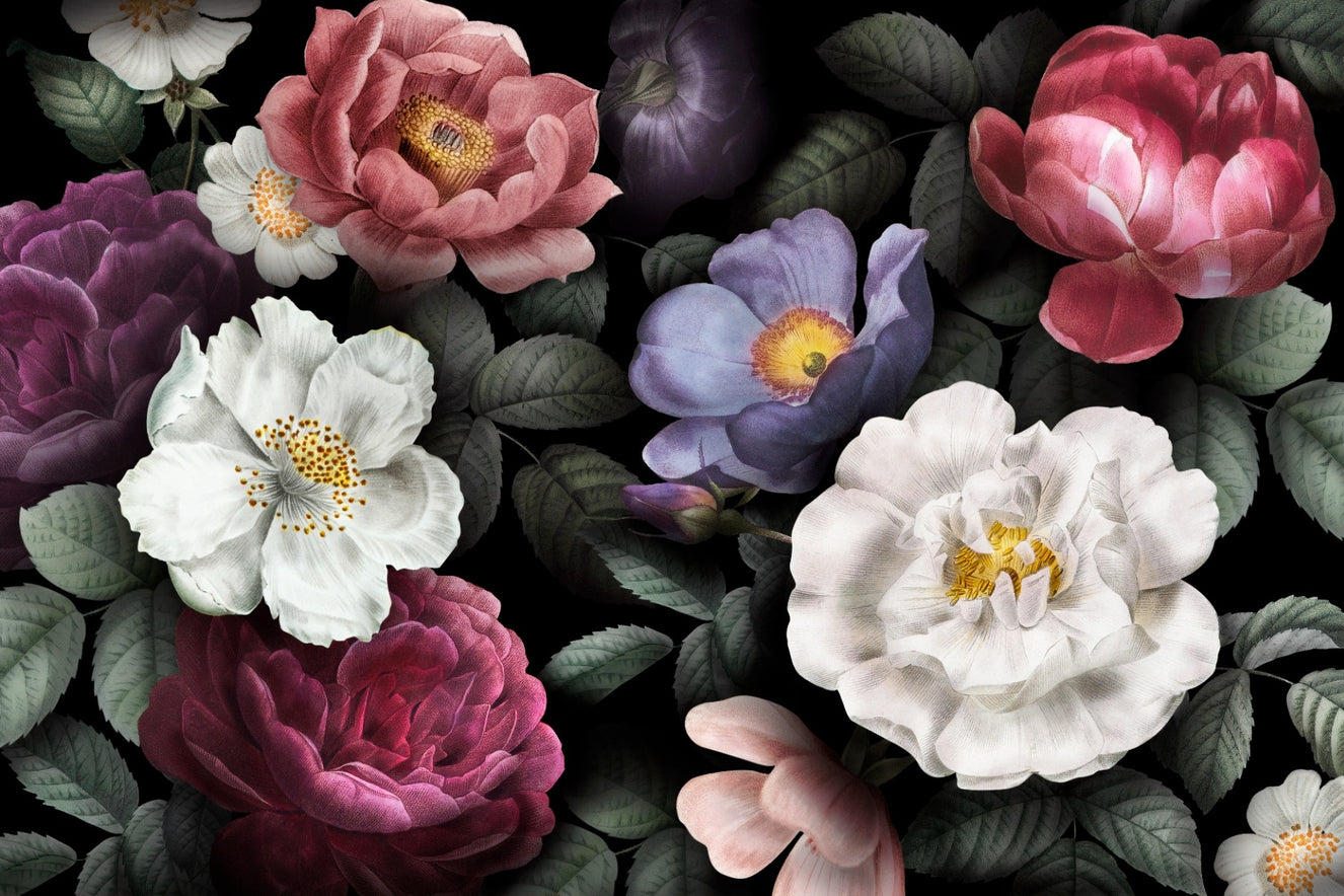 Dark Colorful Floral Wallpaper for walls