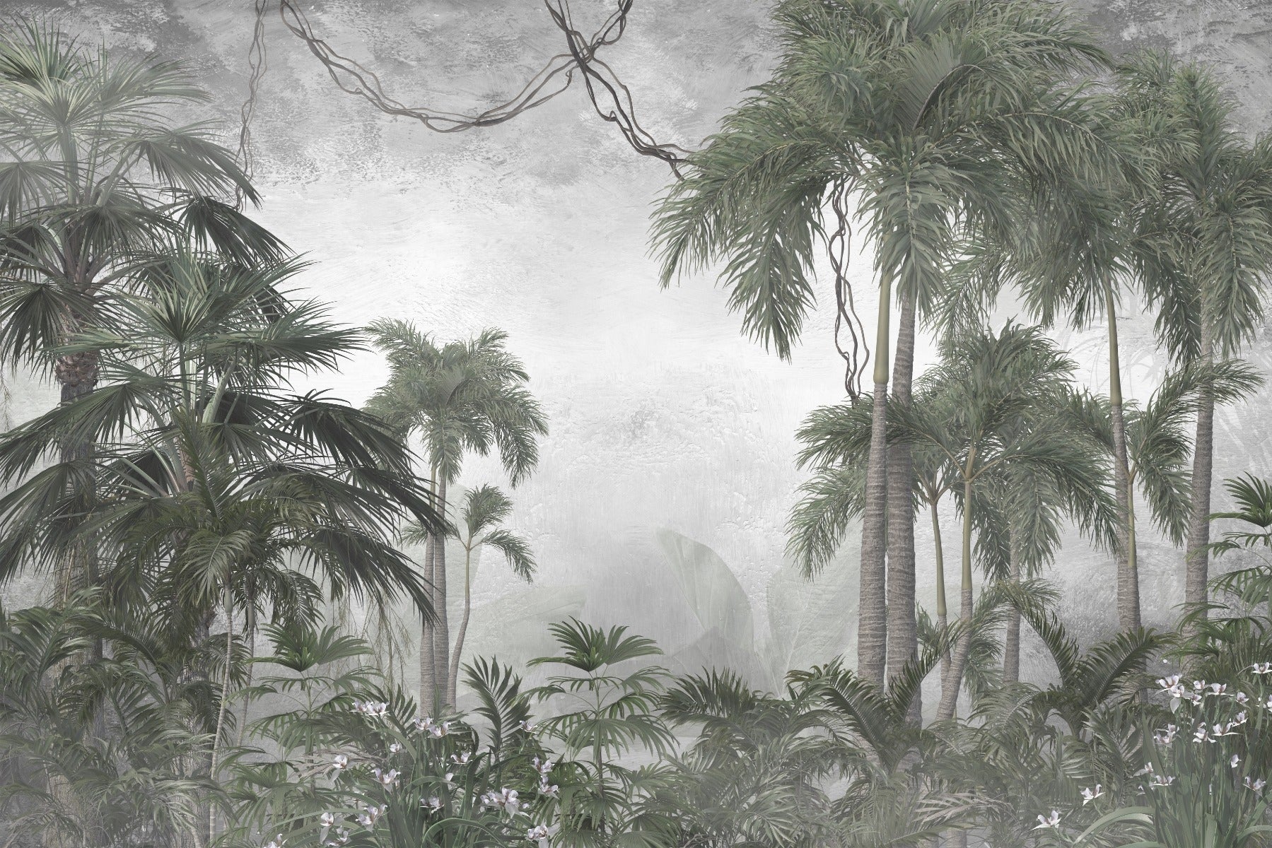 Foggy Forest Tropical Big Palm Banana Tree Wall Murals