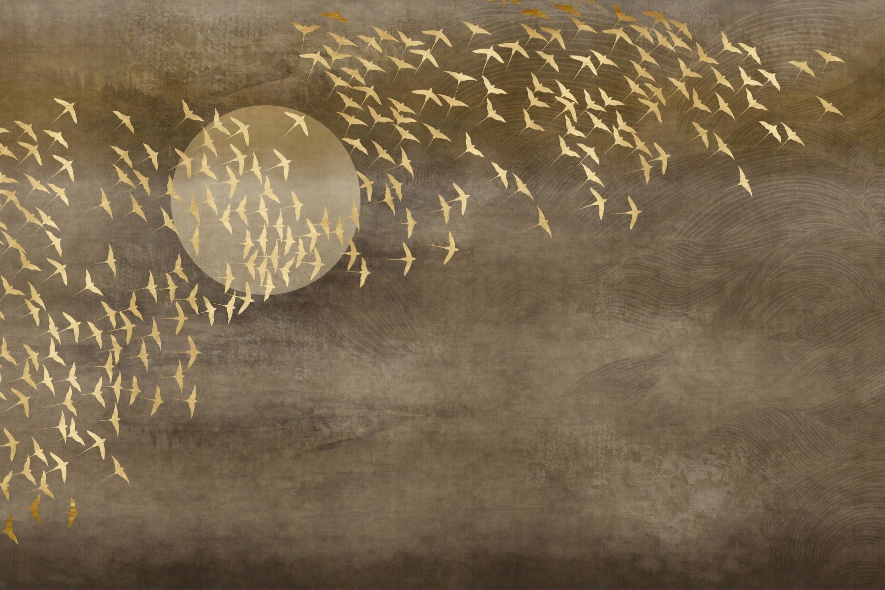 Brown Golden Flying Birds Wallpaper murals
