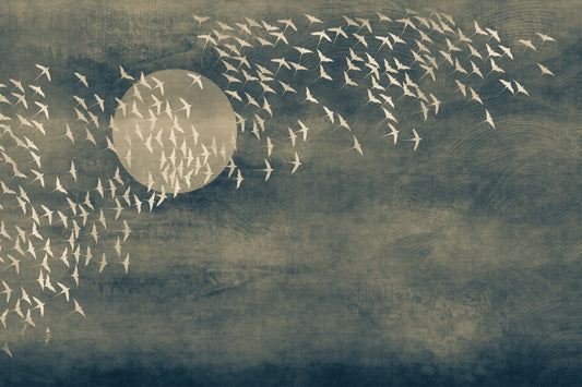 Golden Birds Flying Black Wall Mural