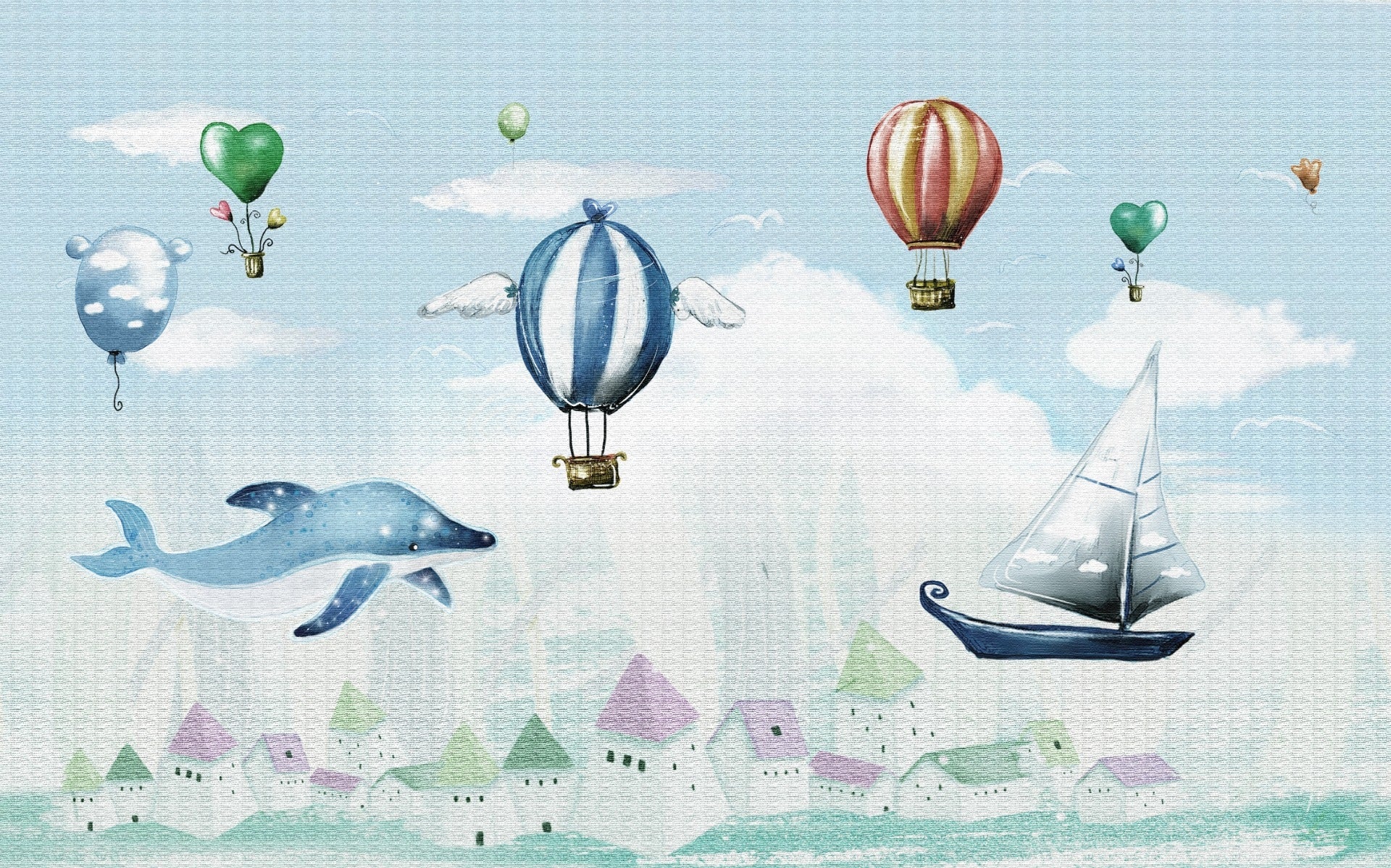 Light Blue Balloon Whale Wallpaper